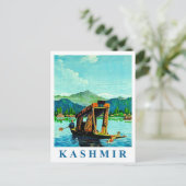 Kashmir, traditionele boot op het meer, traditione briefkaart (Staand voorkant)