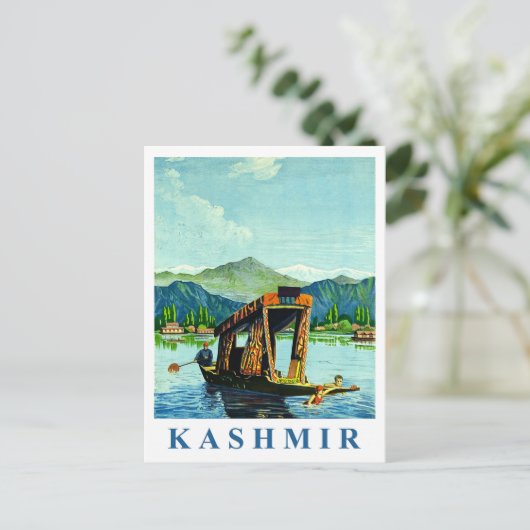 Kashmir, traditionele boot op het meer, traditione briefkaart (Staand voorkant)