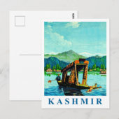 Kashmir, traditionele boot op het meer, traditione briefkaart (Voorkant / Achterkant)