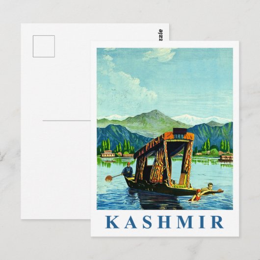 Kashmir, traditionele boot op het meer, traditione briefkaart (Voorkant / Achterkant)