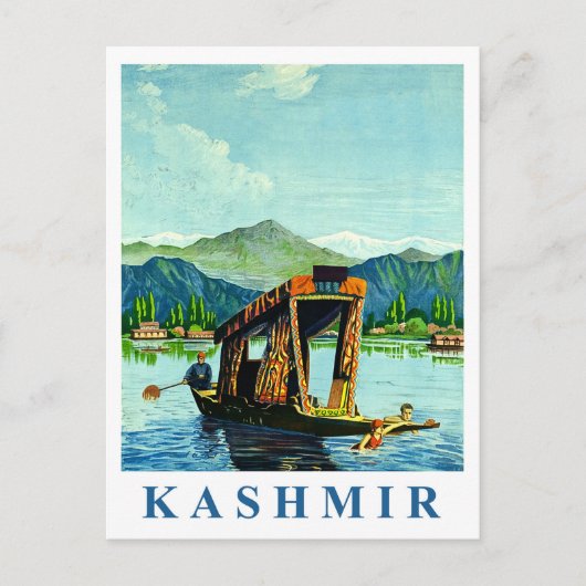 Kashmir, traditionele boot op het meer, traditione briefkaart (Voorkant)