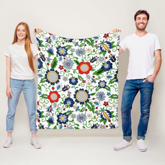 Kashubiaanse folkblokpatroon fleece deken (In situ)