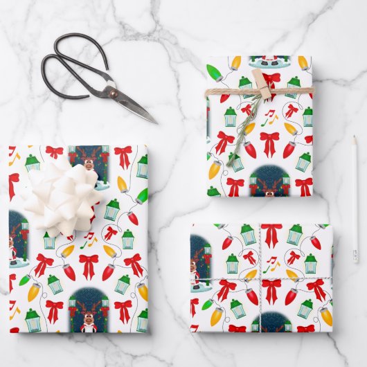 Kasky Cute KerstCarol Singing Reindeer Inpakpapier Vel (Voorkant)