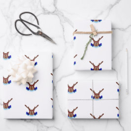 Kasky Cute Kerstrendierziekte op blauw ijs-Schaats Inpakpapier Vel