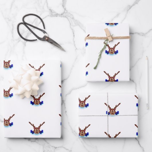 Kasky Cute Kerstrendierziekte op blauw ijs-Schaats Inpakpapier Vel (Voorkant)