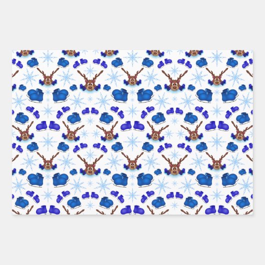 Kasky Cute Kerstrendierziekte op blauw ijs-Schaats Inpakpapier Vel (Voorkant 2)