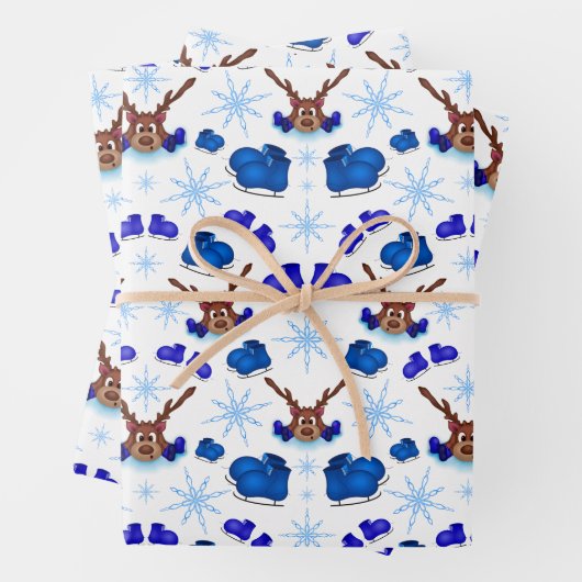 Kasky Cute Kerstrendierziekte op blauw ijs-Schaats Inpakpapier Vel (In situ)