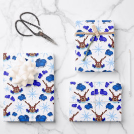 Kasky Cute Kerstrendierziekte op blauw ijs-Schaats Inpakpapier Vel