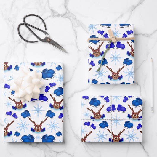 Kasky Cute Kerstrendierziekte op blauw ijs-Schaats Inpakpapier Vel (Voorkant)