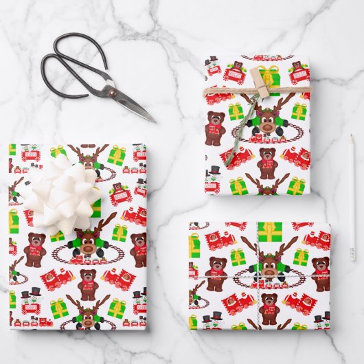 Kasky Cute kerstrenrendiertje met kersttrein Inpakpapier Vel (Voorkant)