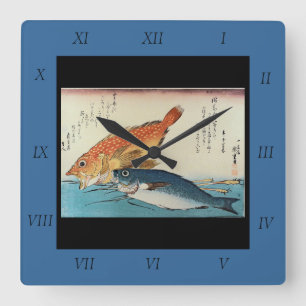 Kasogo & Himedai - Japanse vis van Hiroshige Vierkante Klok