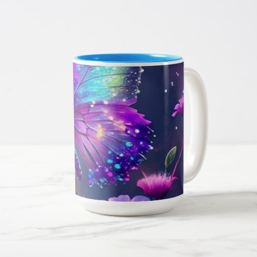 Kassa met mooie paardenvlinder" tweekleurige koffiemok (Voorkant rechts)