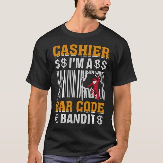 Kassamedewerker In Een Barcode Bandiet T-shirt (Voorkant)