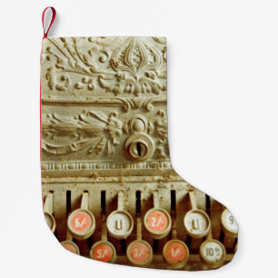 kassenregister, dat onder stof en cobweb valt kleine kerstsok