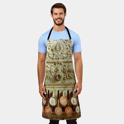 kassenregister, dat onder stof en cobweb valt schort (Gedragen)