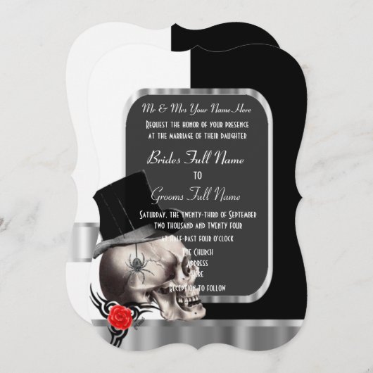 Kassin, trouwerij met zwarte en witte taartschedel kaart (Voorkant / Achterkant)