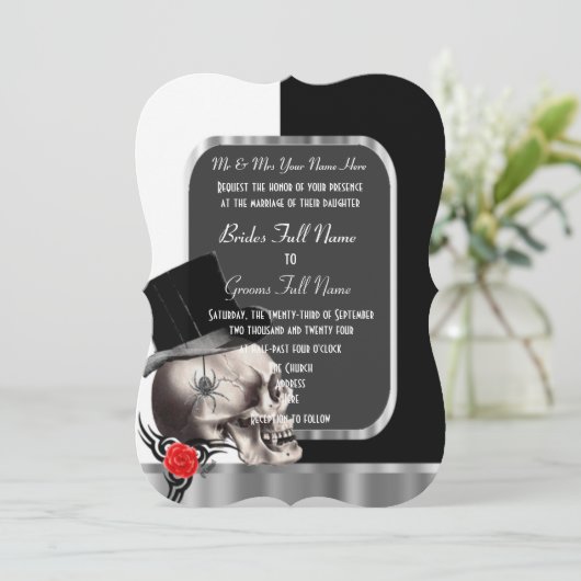 Kassin, trouwerij met zwarte en witte taartschedel kaart (Staand voorkant)