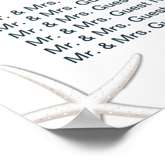 Kassy Beach Theme Starfish Wedding Seding Chart Poster (Hoek)