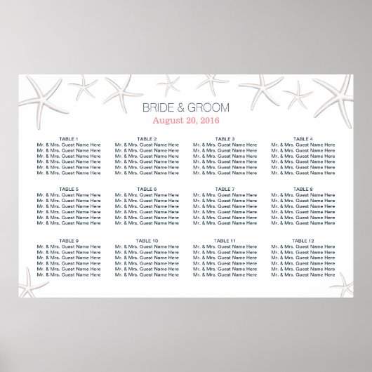 Kassy Beach Theme Starfish Wedding Seding Chart Poster (Voorkant)