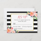 Kassy Black White Stripes Floral RSVP Antwoord (Voorkant)