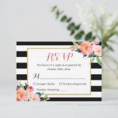 Kassy Black White Stripes Floral RSVP Antwoord (Staand voorkant)