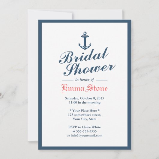 Kassy Blue Border Nautical Anchor Vrijgezellenfees Kaart (Voorkant)