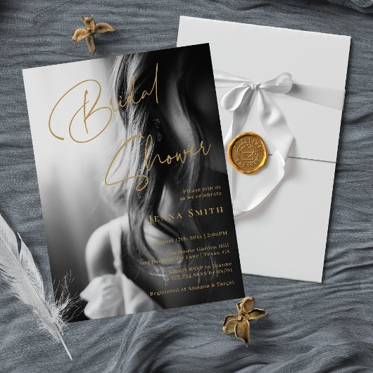 Kassy Bridal Shower Invitation in BW Photo Styles Kaart