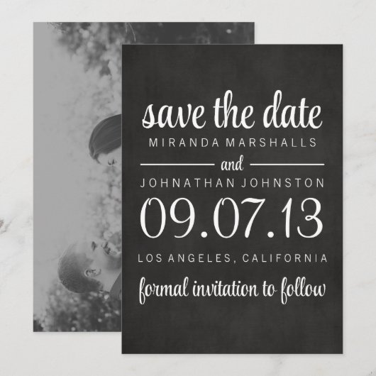 Kassy Chalkboard Foto bewaart de datum van introdu Save The Date (Voorkant / Achterkant)