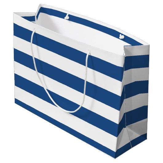 Kassy Deep Blue Stripes Pattern met naam Large Cadeautasje (Achterkant Gekanteld)
