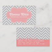 Kassy en legant, grijs en wit chevron patroon visitekaartje (Voorkant / Achterkant)
