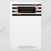  Kassy Floral Gold Black White Stripes Briefpapier (Voorkant / Achterkant)
