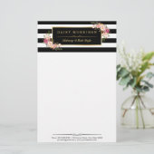  Kassy Floral Gold Black White Stripes Briefpapier (Staand voorkant)