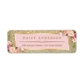 Kassy Floral Pink Gold Glitter Sparkles Etiket (Voorkant)