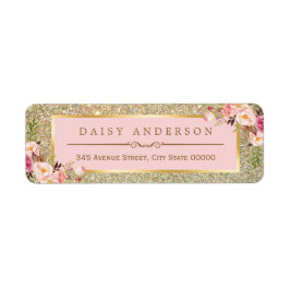 Kassy Floral Pink Gold Glitter Sparkles Etiket