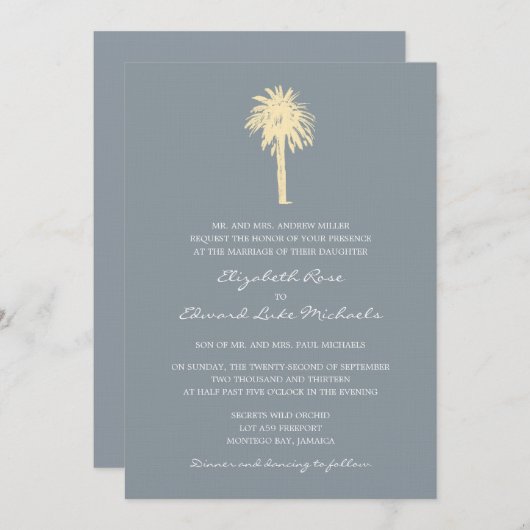 Kassy Gele Gele Palmboombestemming bruiloft Kaart (Voorkant / Achterkant)