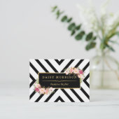 Kassy Gold  Floral Black White Stripes Visitekaartje (Staand voorkant)