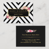 Kassy Gold  Floral Black White Stripes Visitekaartje (Voorkant / Achterkant)