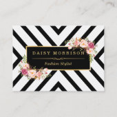 Kassy Gold  Floral Black White Stripes Visitekaartje (Voorkant)