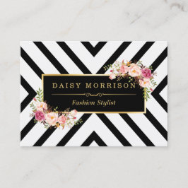 Kassy Gold Floral Black White Stripes Visitekaartje