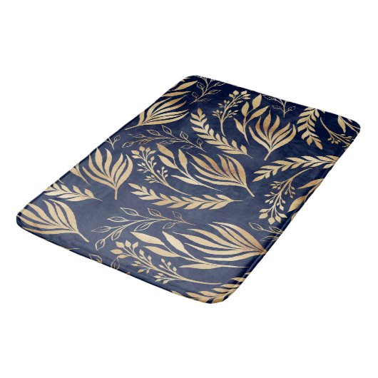 Kassy Gold Foliage Botanical Blue Design Badmat (Gekanteld)
