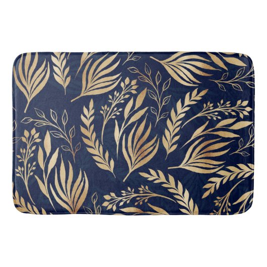Kassy Gold Foliage Botanical Blue Design Badmat (Voorkant)