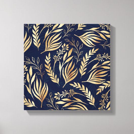 Kassy Gold Foliage Botanical Blue Design Canvas Afdruk (Voorkant)