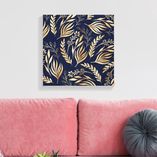 Kassy Gold Foliage Botanical Blue Design Canvas Afdruk (Insitu (Woonkamer))