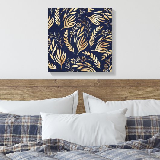 Kassy Gold Foliage Botanical Blue Design Canvas Afdruk (Insitu (Slaapkamer))