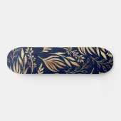 Kassy Gold Foliage Botanical Blue Design Persoonlijk Skateboard (Horizontaal)