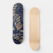 Kassy Gold Foliage Botanical Blue Design Persoonlijk Skateboard (Voorkant)