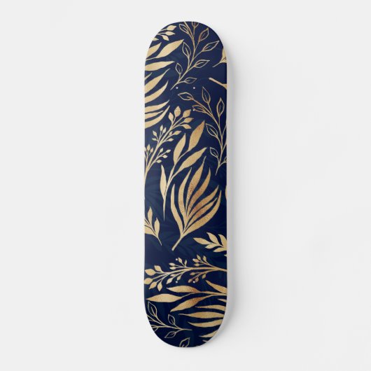 Kassy Gold Foliage Botanical Blue Design Persoonlijk Skateboard (Voorkant)