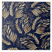 Kassy Gold Foliage Botanical Blue Design Tegeltje (Voorkant)