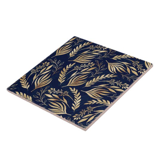 Kassy Gold Foliage Botanical Blue Design Tegeltje (Zijkant)