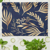 Kassy Gold Foliage Botanical Blue Design Theedoek (Gevouwen)